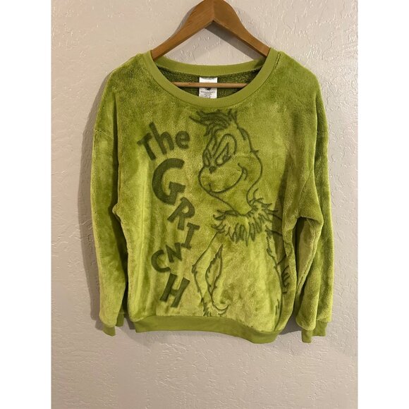 Dr. Suess The Grinch Green Plush Crewneck Christmas Sweater - Picture 2 of 9